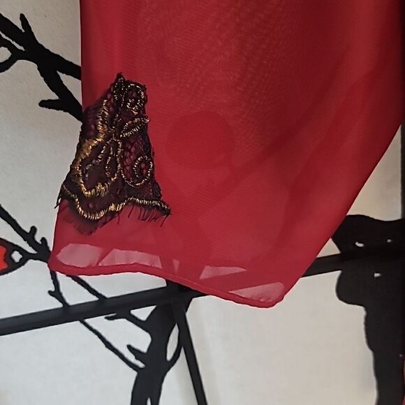 Flora Nikrooz Plum/Red Apliqued Sleeve Sheer Robe in size L/XL NWT - Picture 4 of 11